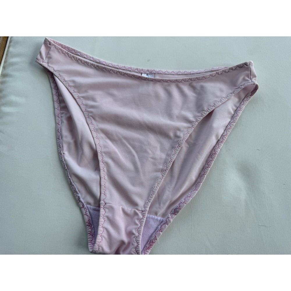 Vintage 90s High Cut Bikini Panties Lavender Pink Zig Zag‎ Stitch Women Size M/6